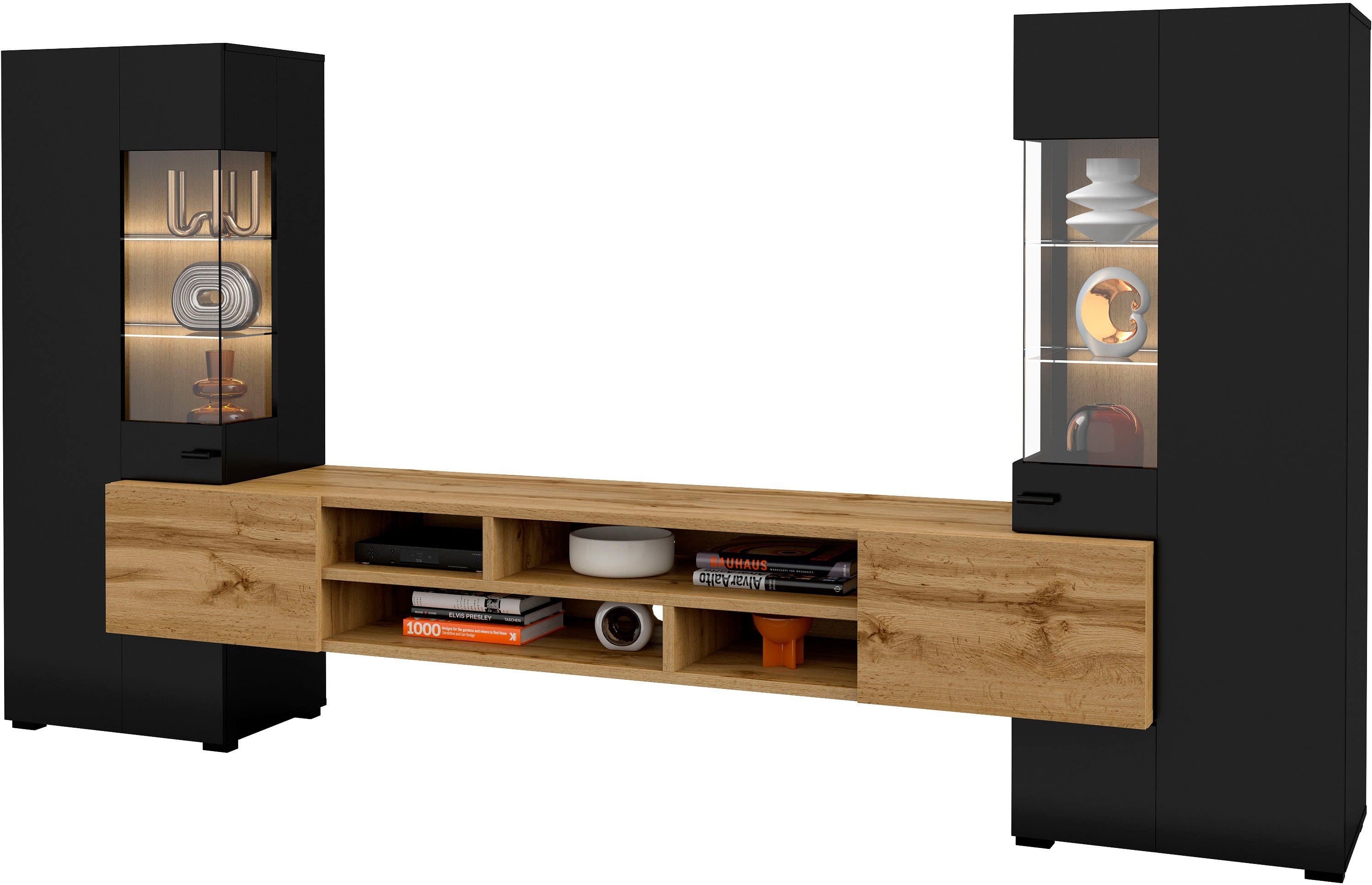 Home Affaire Wohnwand Coby Schwarz Eichefarben 270cm