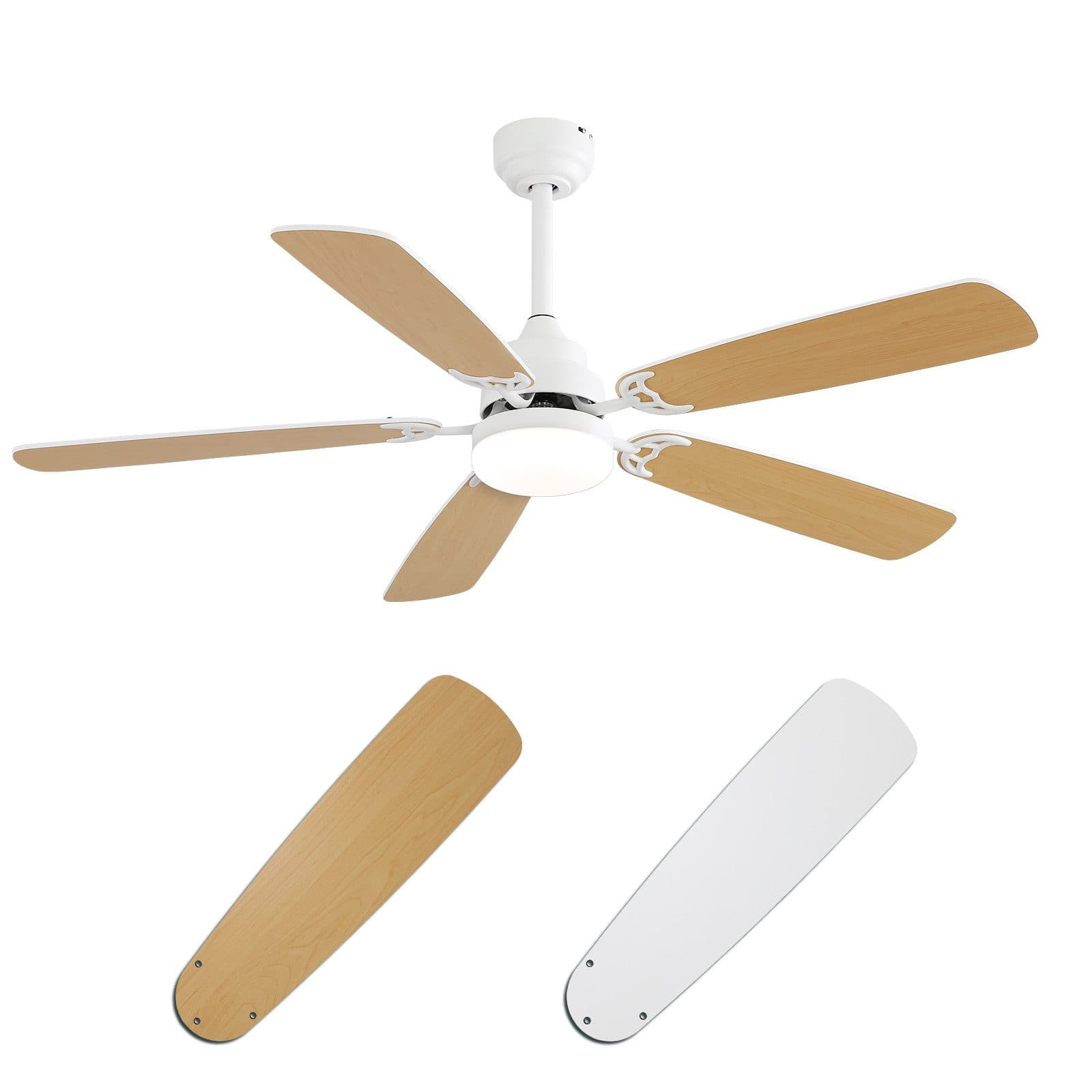Sofucor Deckenventilator mit LED-Licht und Fernbedienung, 132 cm, Weiß/Natur - Bild 2