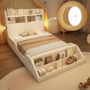 Odikalo Holzbett Kinderbett mit Nachtlichtern und Stauraum Weiß Bild 2