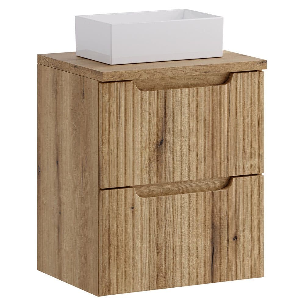 Lomadox Waschtisch NEWPORT-56-EVOKE Eiche gerillte Front 2 Schubladen - Bild 2