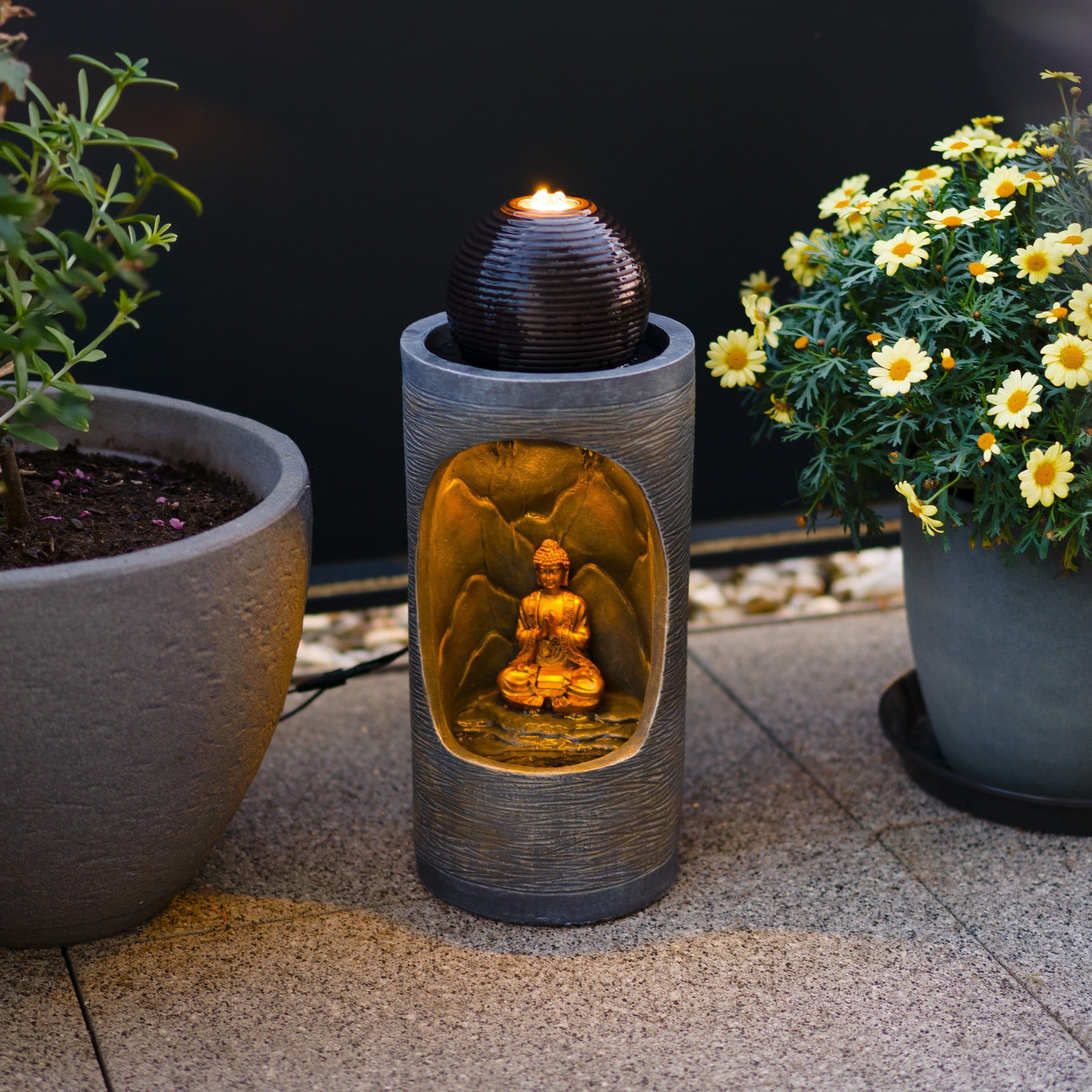 esotec Gartenbrunnen Buddha Solarbrunnen Grau Schwarz Gold - Bild 2