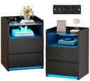 BEWISHOME Nachttisch 2er Set mit LED-Beleuchtung und Ladestation Bild 2