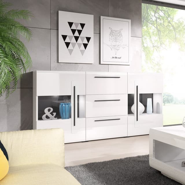 Modernes Wohnzimmer-Set in Weiß mit Schwarzen Akzenten (6 Teile)
