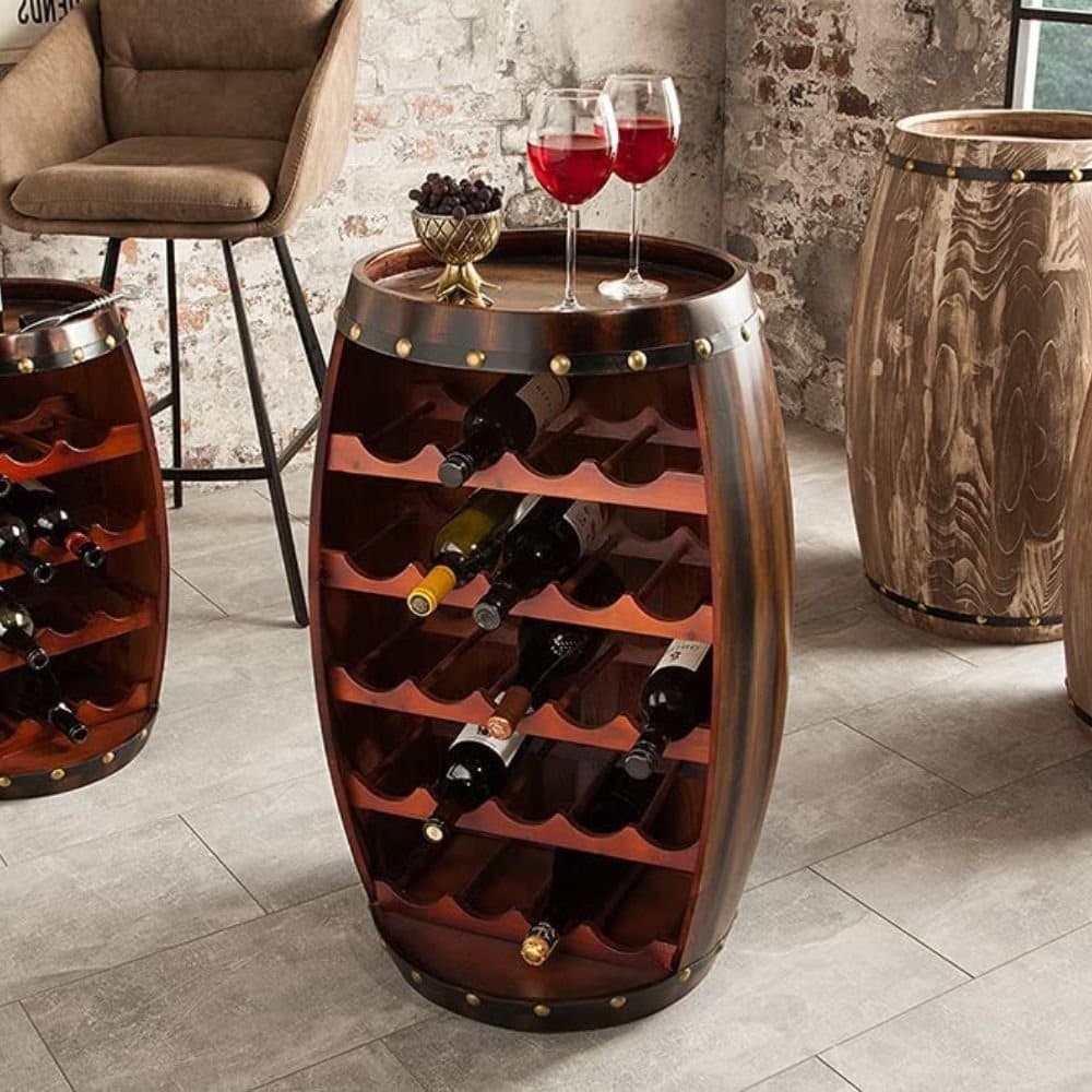 LebensWohnArt Weinregal BOTELLA 80cm braun Weinfass Pinienholz - Bild 2