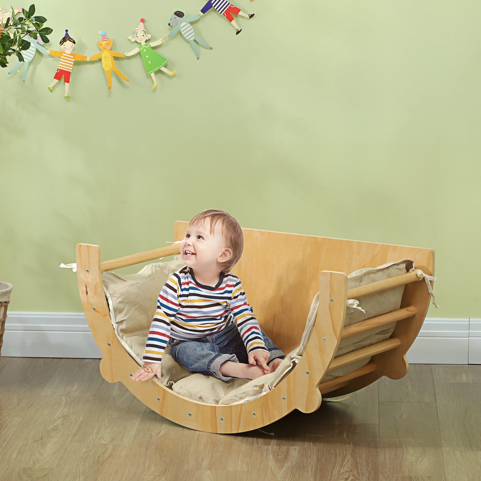AIYAPLAY Klettergerüst 3-in-1 Set Naturholz Kletterbogen Tisch Wippe - Bild 2