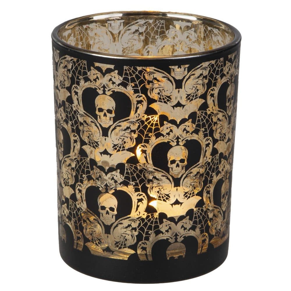 MICA Teelichthalter Totenkopf Schwarz/Gold Dekofigur