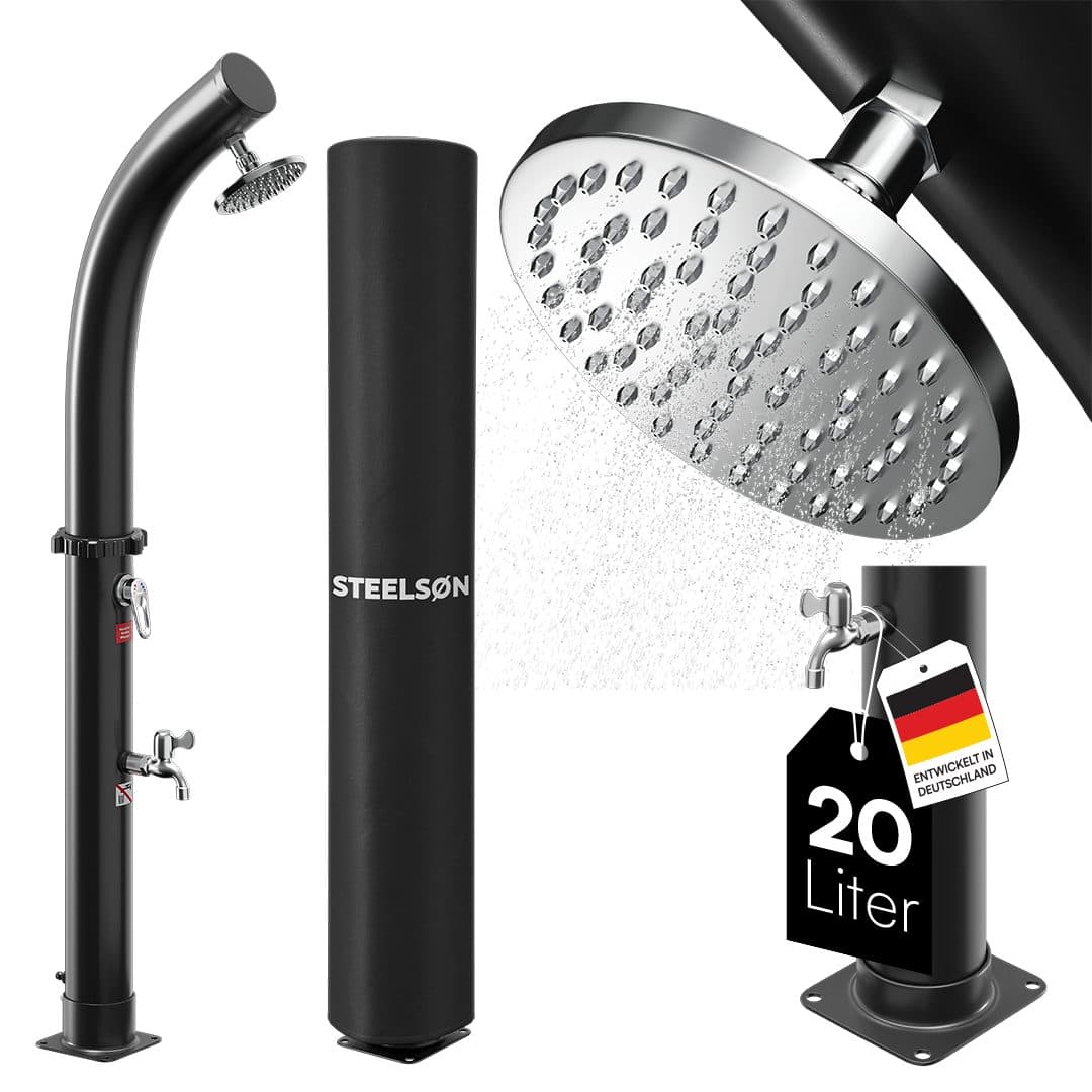 STEELSØN Solardusche Selara Schwarz mit Regenduschkopf und Fußhahn - Bild 2