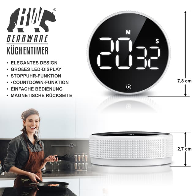 BEARWARE Küchentimer Digital mit LED Display & Magnetischer Haftfläche