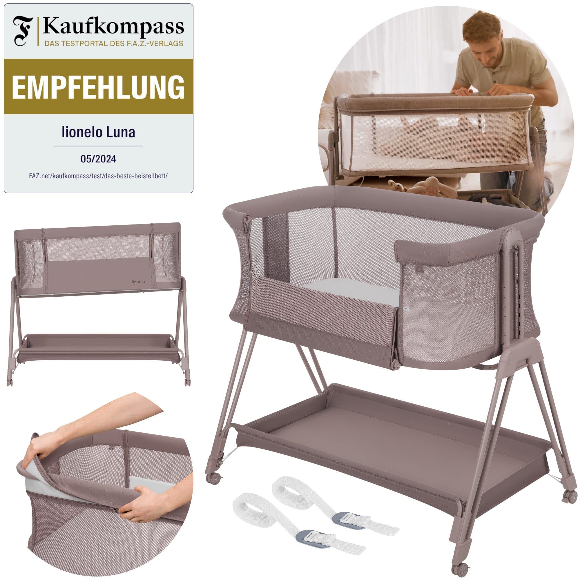 Lionelo Baby-Reisebett LUNA Beige 2in1 mit Höhenverstellung - Bild 2