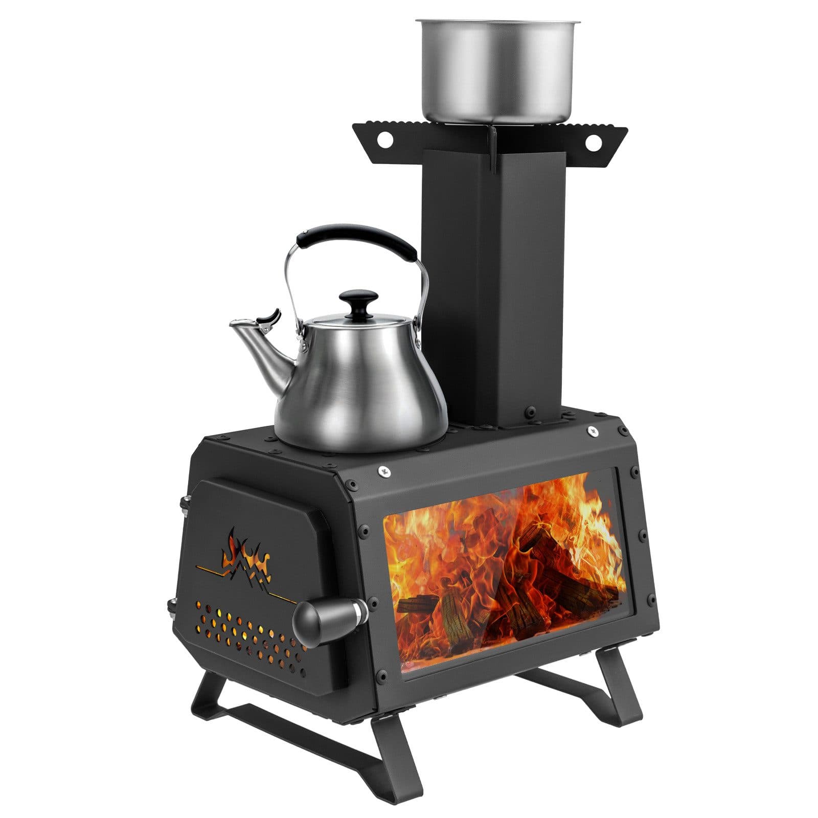 COSTWAY Feuerschale Holzkohle Outdoor BBQ Camping Holzofen Schwarz - Bild 2
