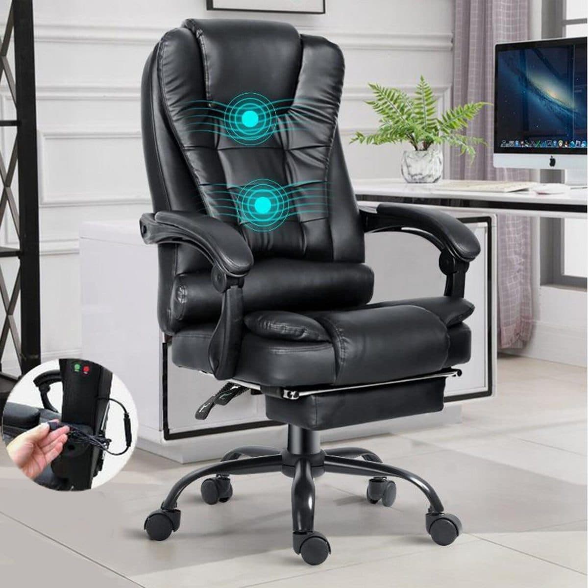 oyajia Bürostuhl Ergonomischer Chefsessel Massagefunktion Schwarz - Bild 2