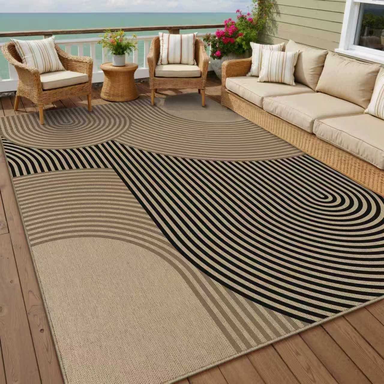 PURECOZY Teppich Jute Mikrofaser Braun Schwarz Rutschfest - Bild 2