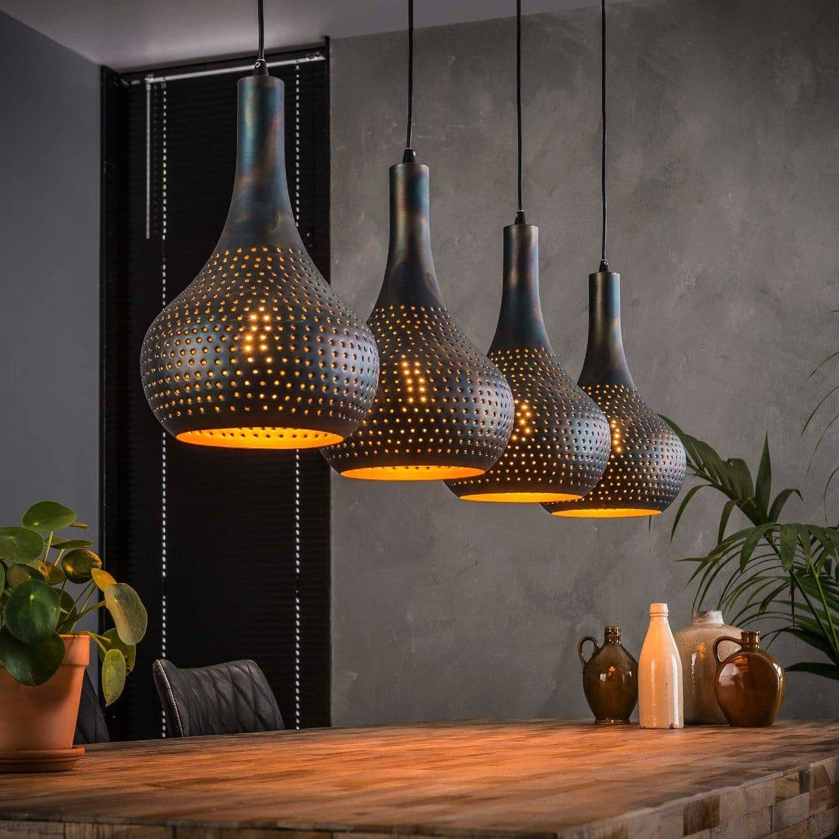 Liadomo Pendelleuchte Payette 4-flammig Orientalisch Metall Grau/Schwarz-Braun - Bild 2