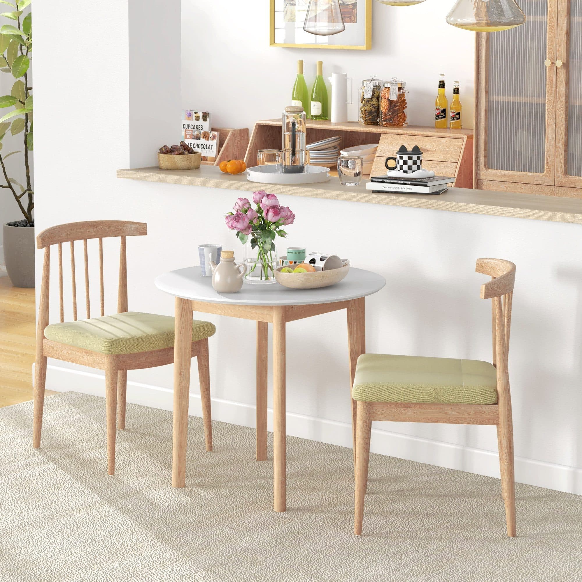 HOMCOM Esstisch Esszimmertisch für 2 Personen aus Massivholz, Weiß - Bild 2
