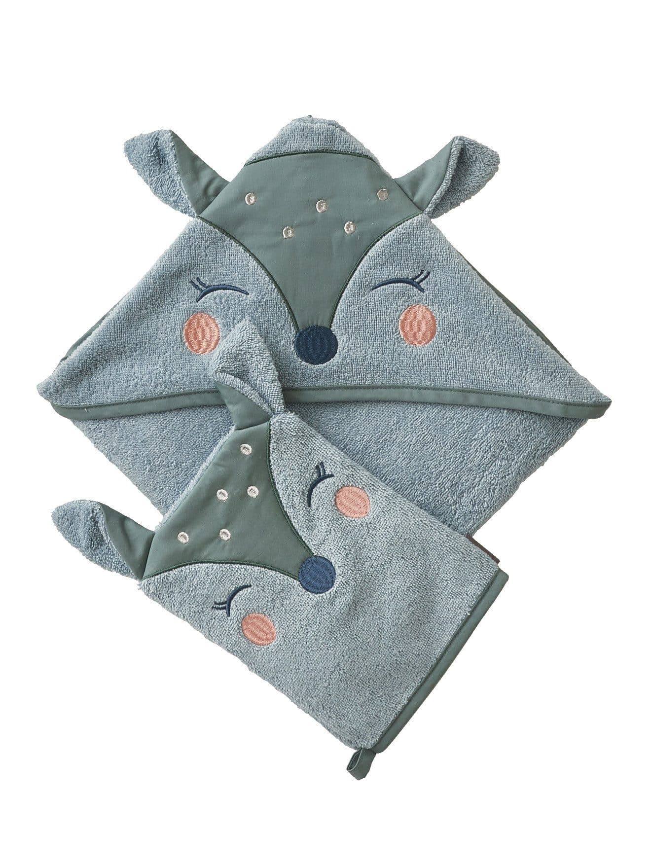 vertbaudet Kapuzenhandtuch Baby-Set Badetuch und Waschhandschuh Grün