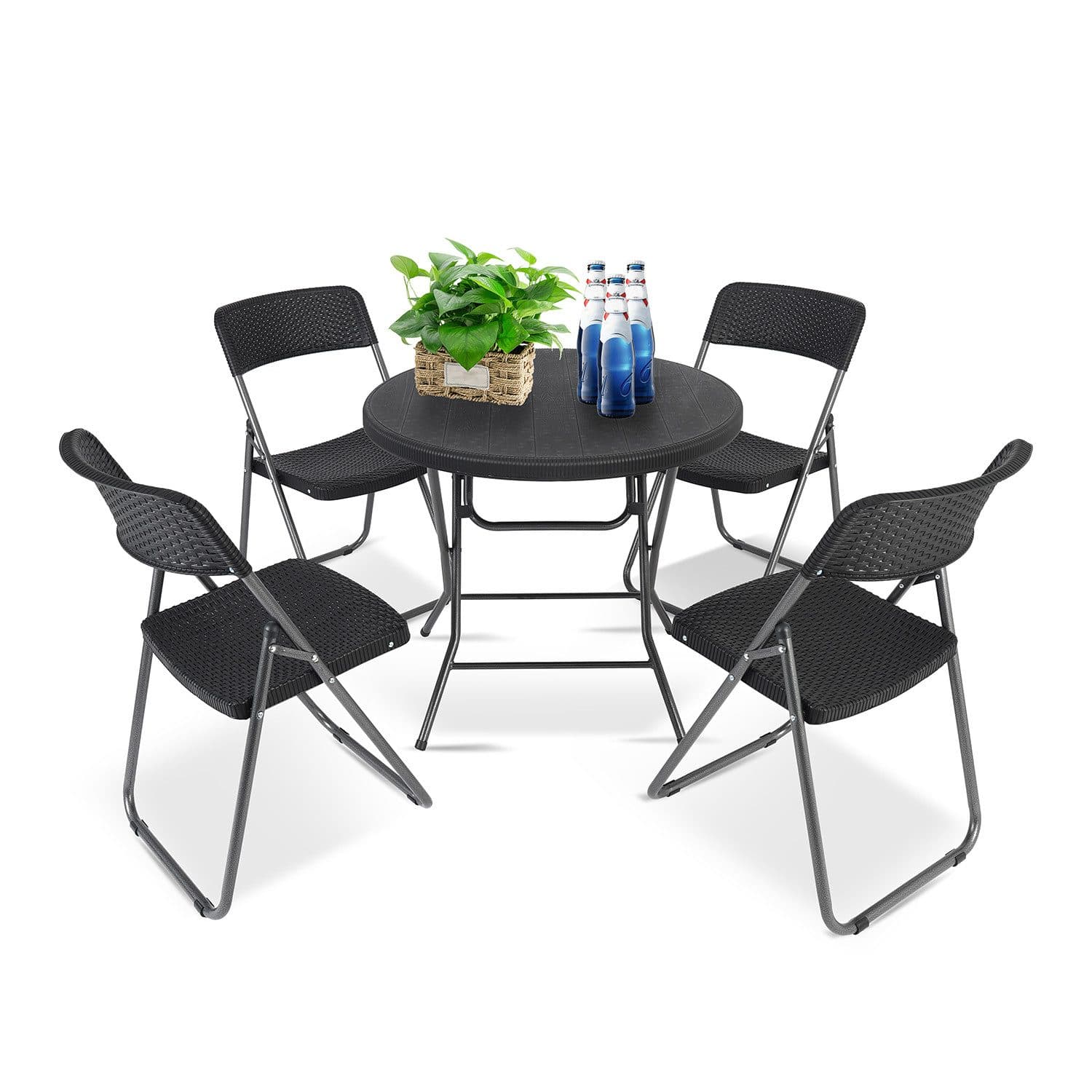 Sekey Garten-Essgruppe 5-teilig Klappbar Schwarz Polyrattan - Bild 2