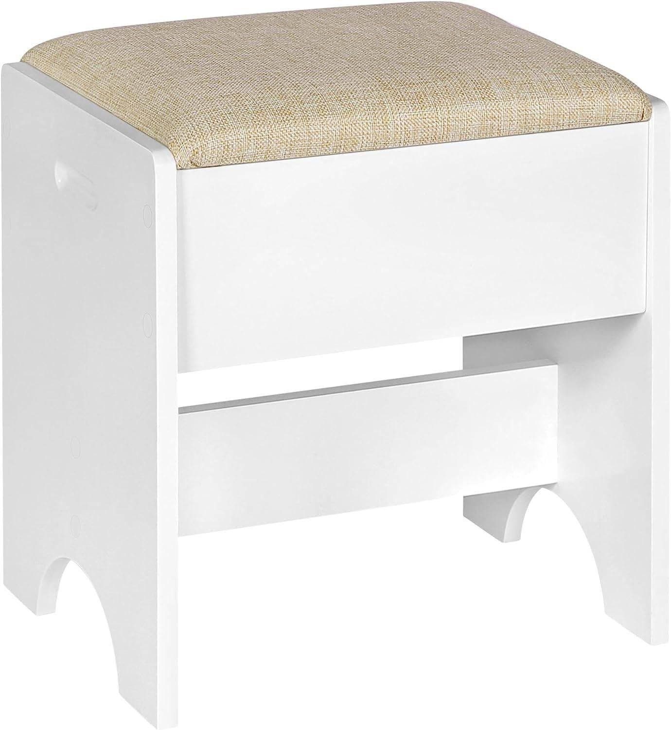Woltu Polsterhocker Beige/Weiß Leinen 150 kg belastbar - Bild 2