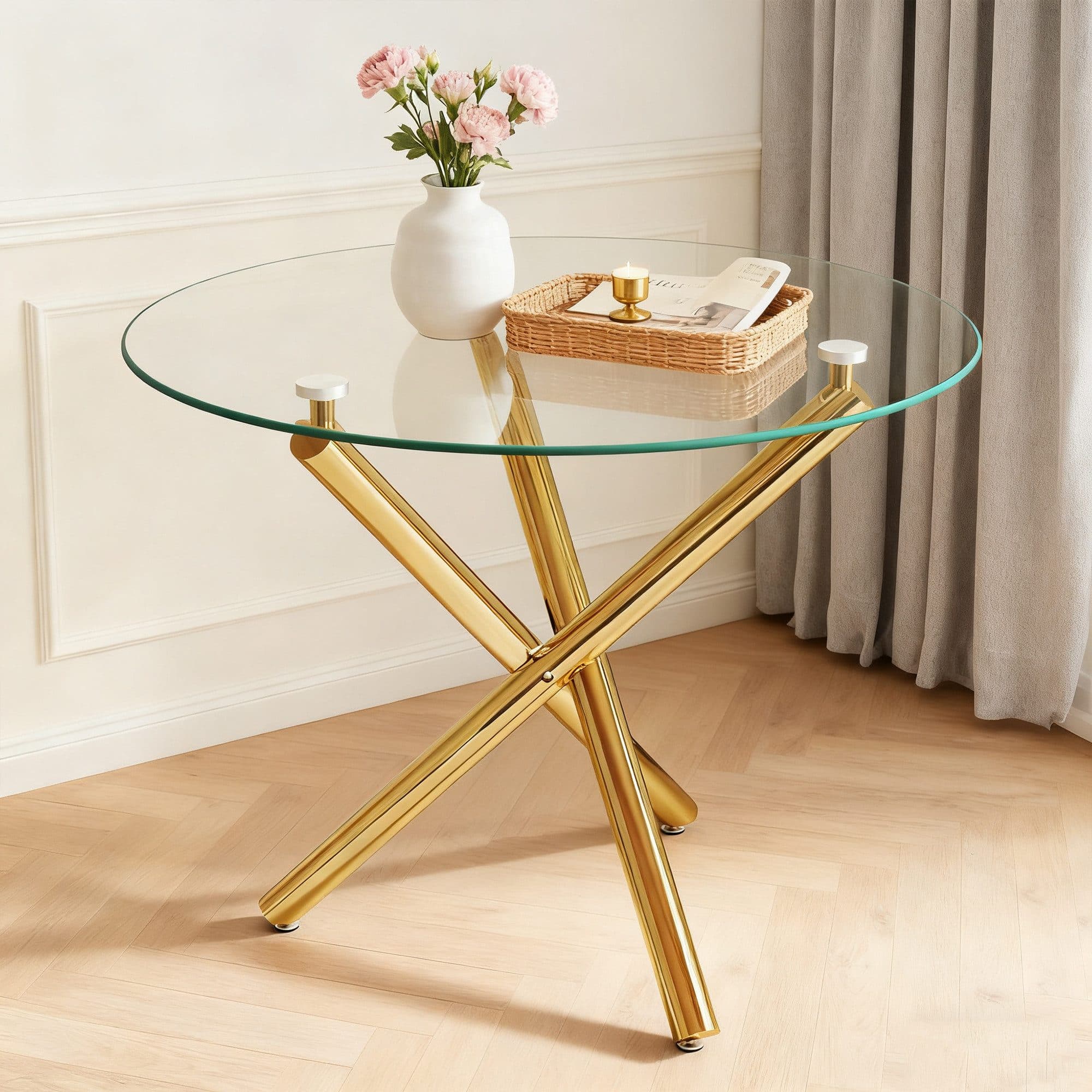 REDOM Runder Esstisch Glasplatte Metallbeine Gold Modern - Bild 2