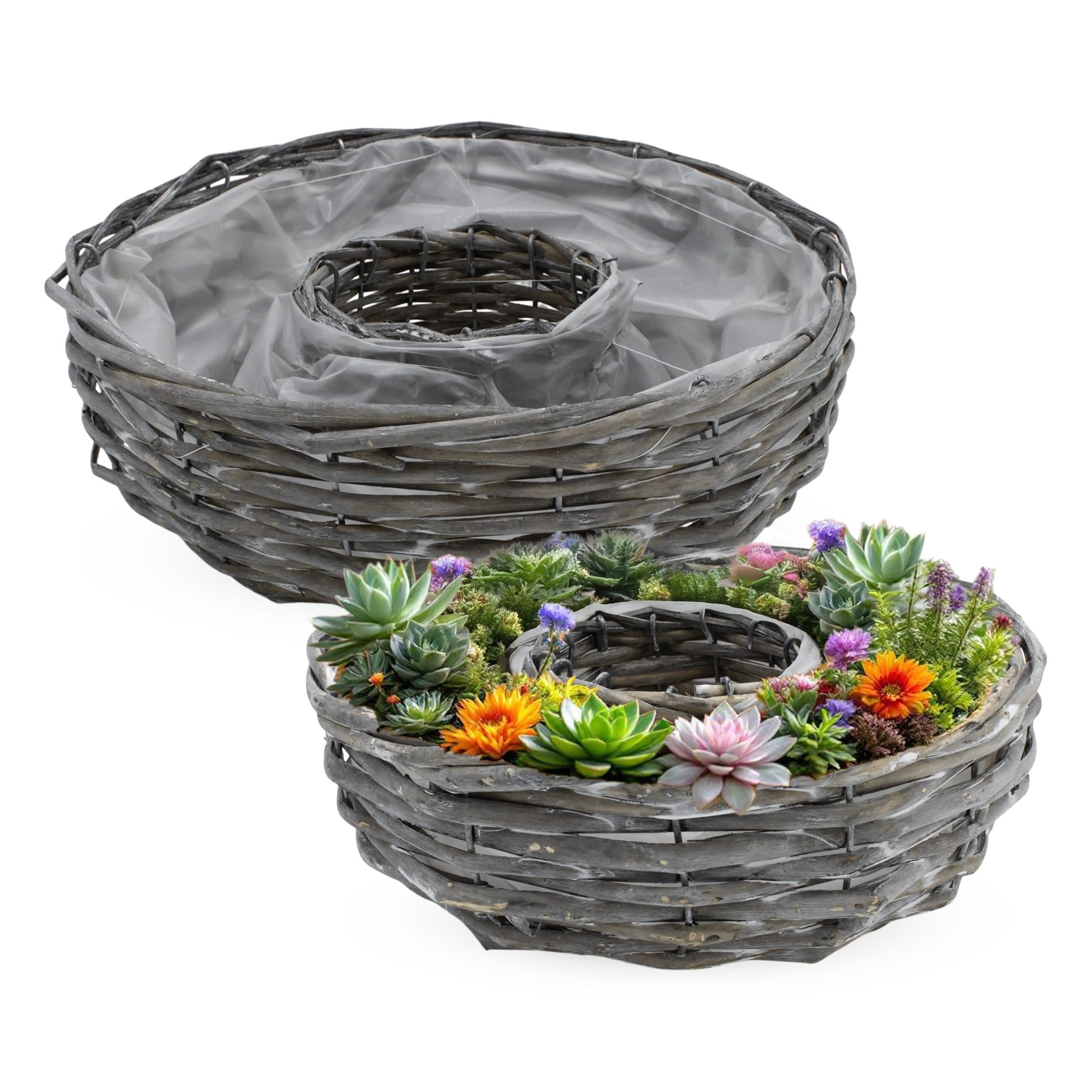Spetebo Rattan Pflanzschale 2er Set Natur Gugelhupf Form - Bild 2