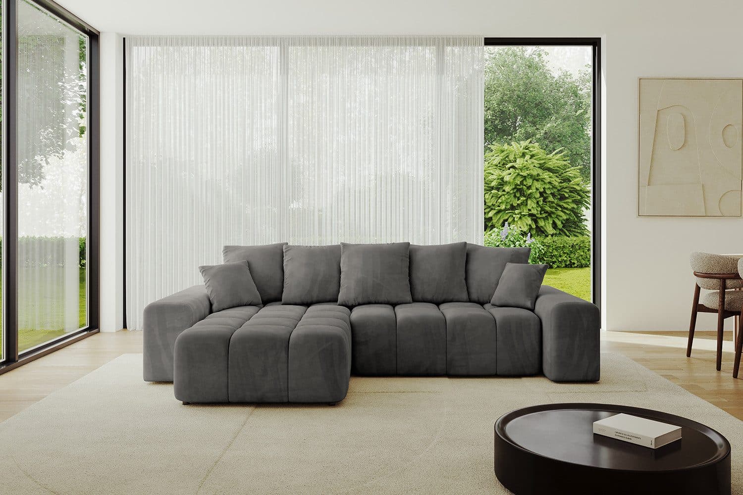 ALTDECOR Ecksofa ENIL-L mit Schlaffunktion und Bettkasten, grau Samt - Bild 2