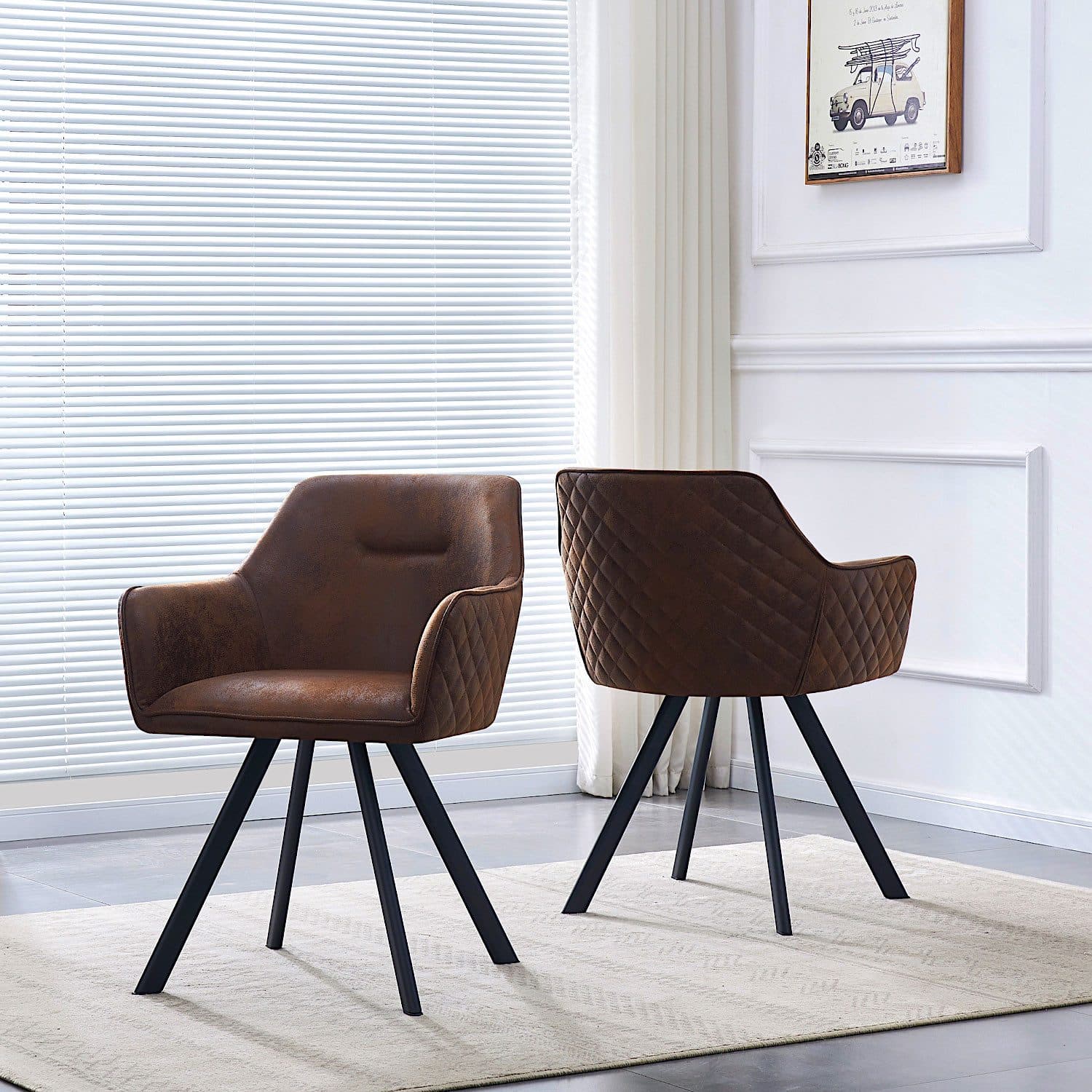 B&D home Esszimmerstuhl CYRUS 2er Set mit Armlehnen Wildleder Optik Braun - Bild 2