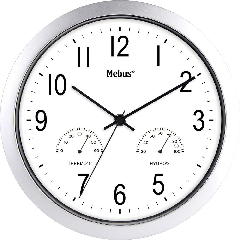 Moderne Wanduhr aus Quarz und Silber, Grau