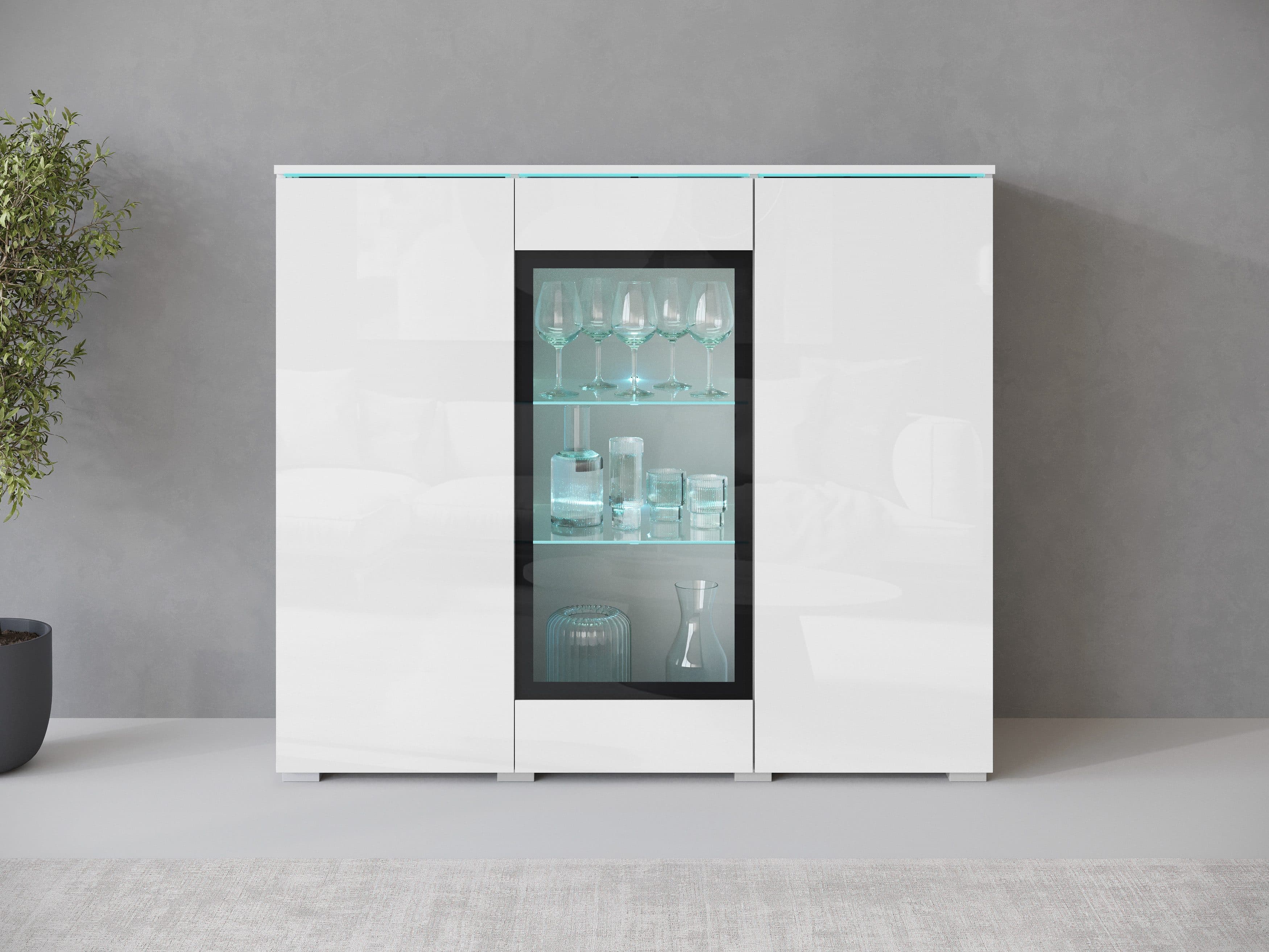 Highboard HOME AFFAIRE Vera Weiß Hochglanz mit 4 Türen und 9 Fächern - Bild 2