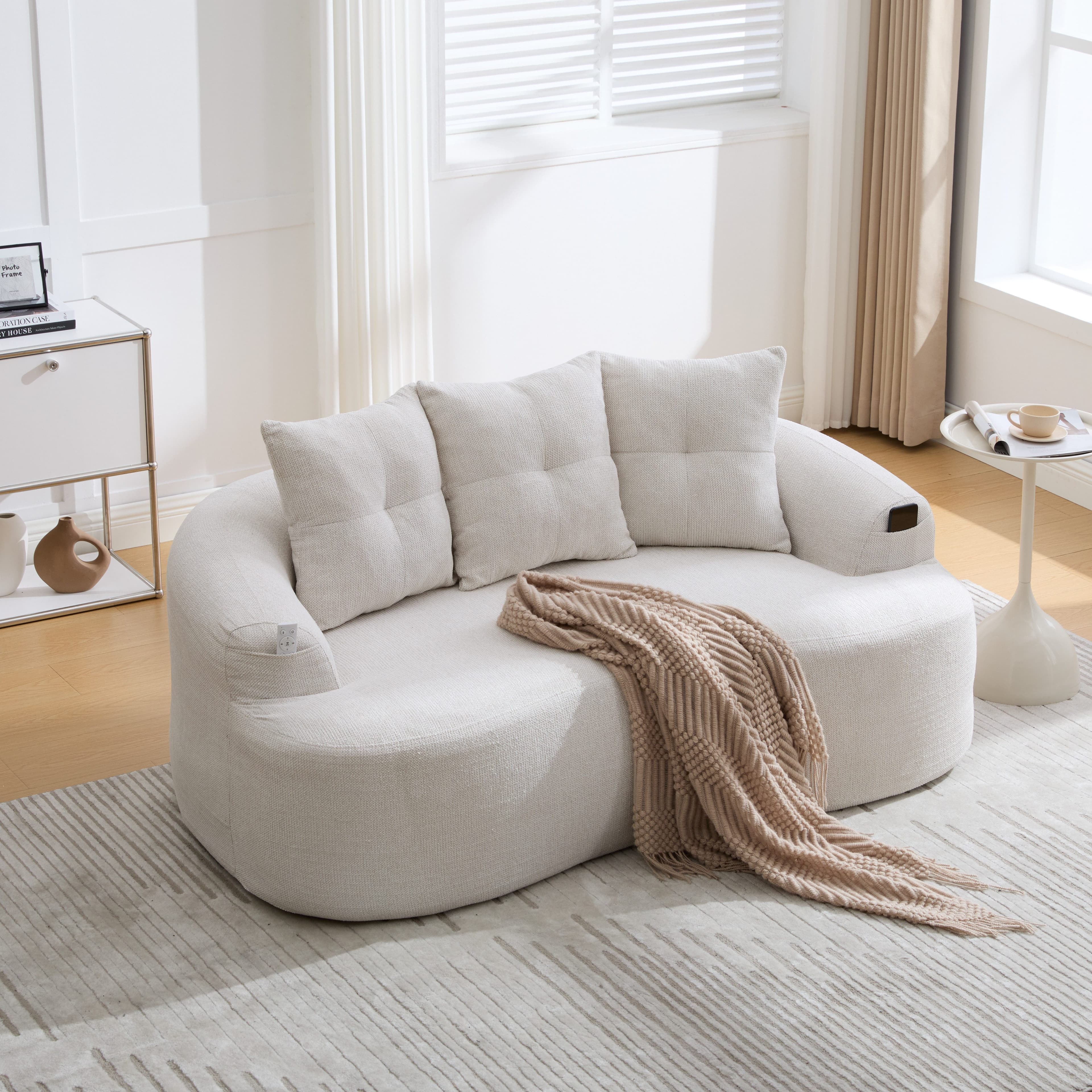 OKWISH Loungesofa 2-Sitzer Beige Chenille Tief - Bild 2