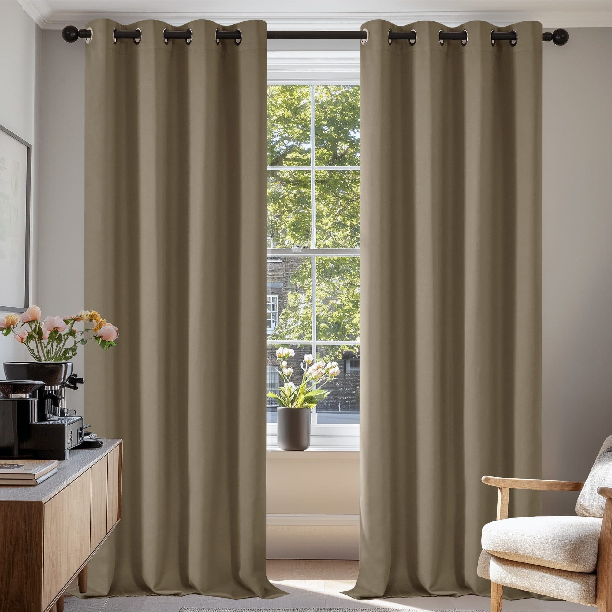 Deconovo Verdunkelungsvorhang 2er Set Taupe Polyester mit Ösen - Bild 2