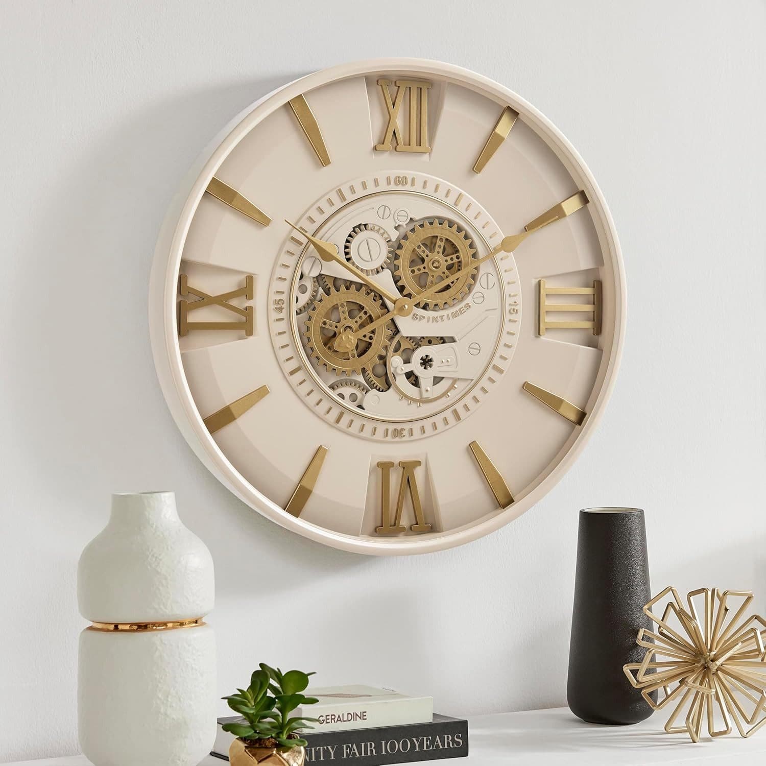 Samilito Wanduhr 60 cm Cremegold mit Beweglichen Zahnrädern - Bild 2