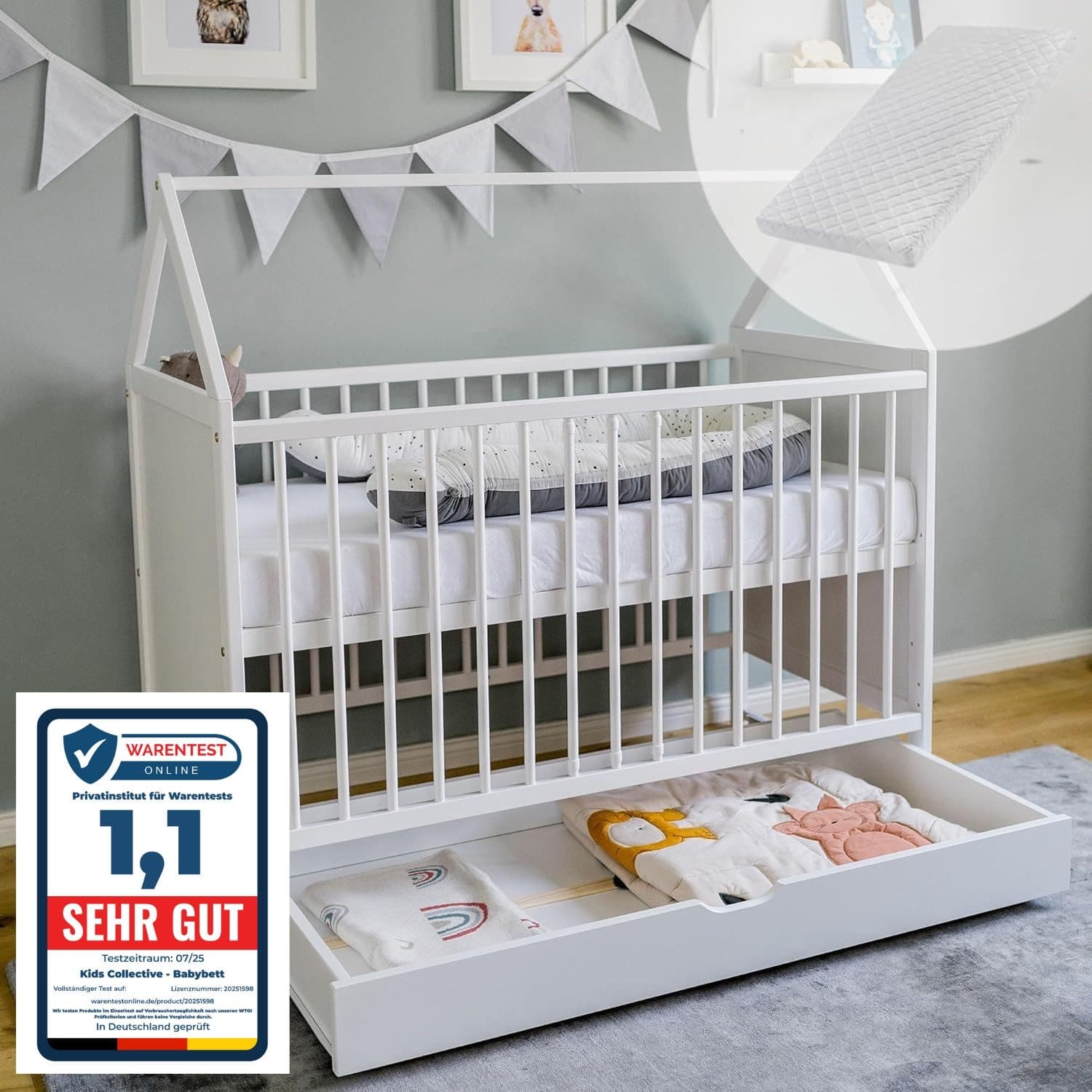 Kids Collective Babybett mit Schublade Weiß Umbaubar - Bild 2