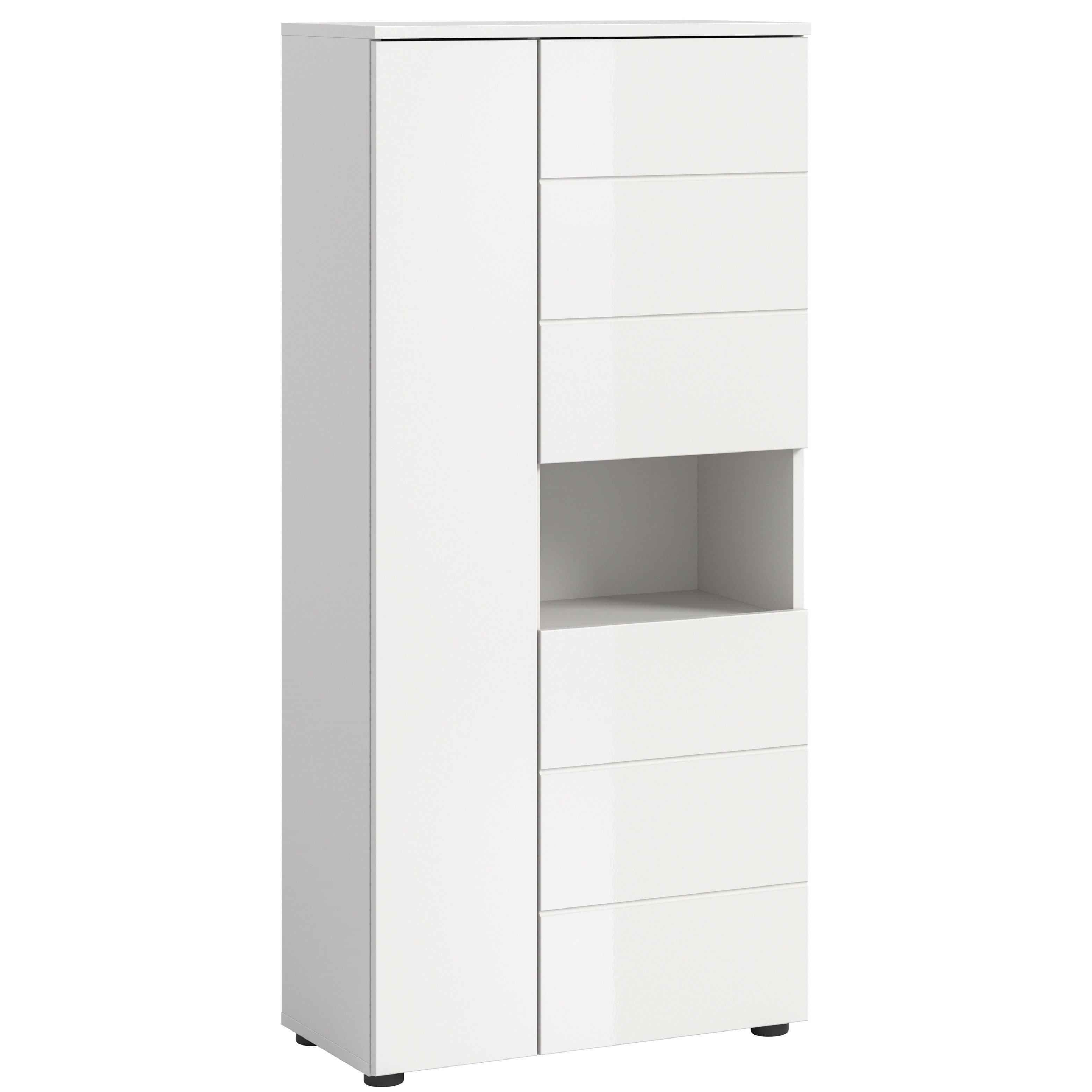 furnling Hochschrank Vera 1 offenes Fach, 3 Türen, Hochglanz Front, weiß - Bild 2