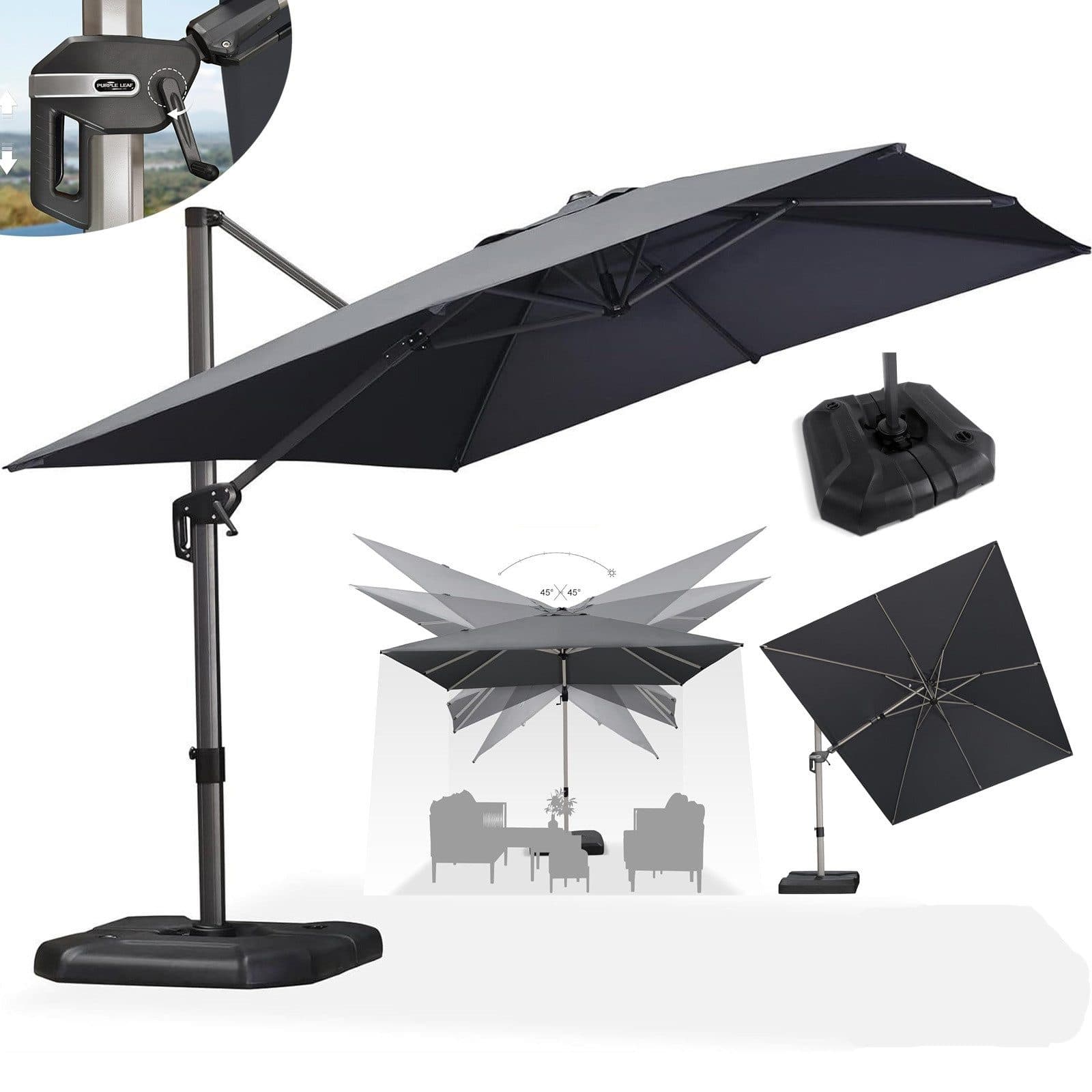 PURPLE LEAMP Sonnenschirm Grau 360° Rotation UV50+ - Bild 2
