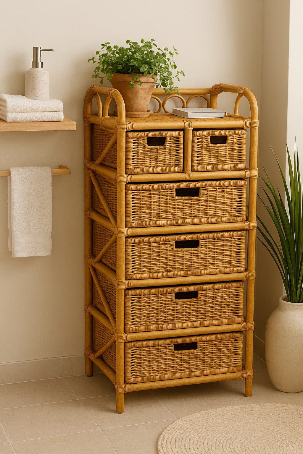 moebel-direkt-online Rattanregal Handgeflochten 3 Größen Schubkästen