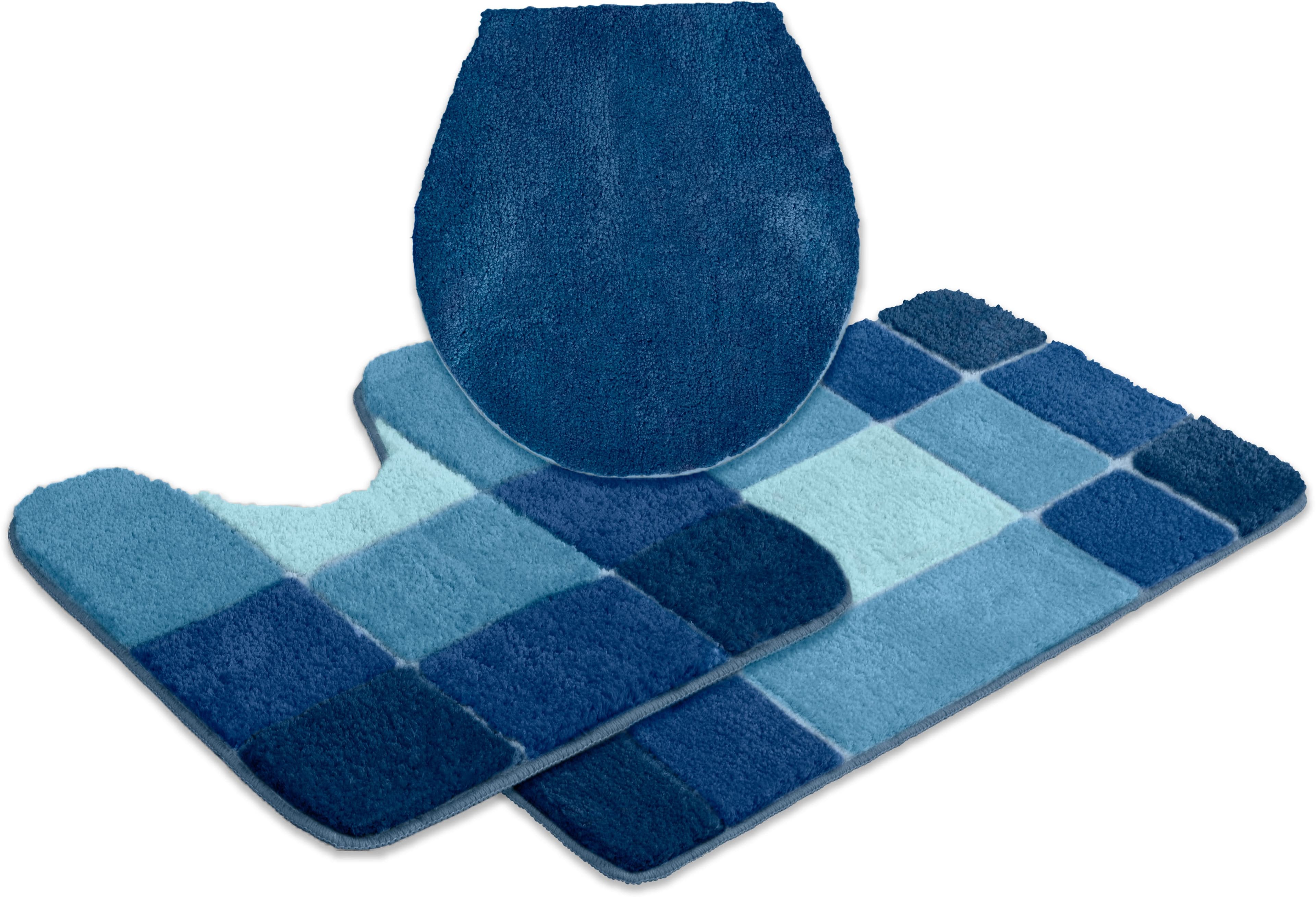 my home Badematte Pia, Badvorleger, Badezimmer Teppich, Höhe 20 mm, rutschhemmend beschichtet, fußbodenheizungsgeeignet, schnell trocknend, strapazierfähig, Polyester, rechteckig, 3-tlg. Stand-WC Set, Badteppich, karierte Badematten, rechteckig, rund & als 3-tlg. Set - Bild 2