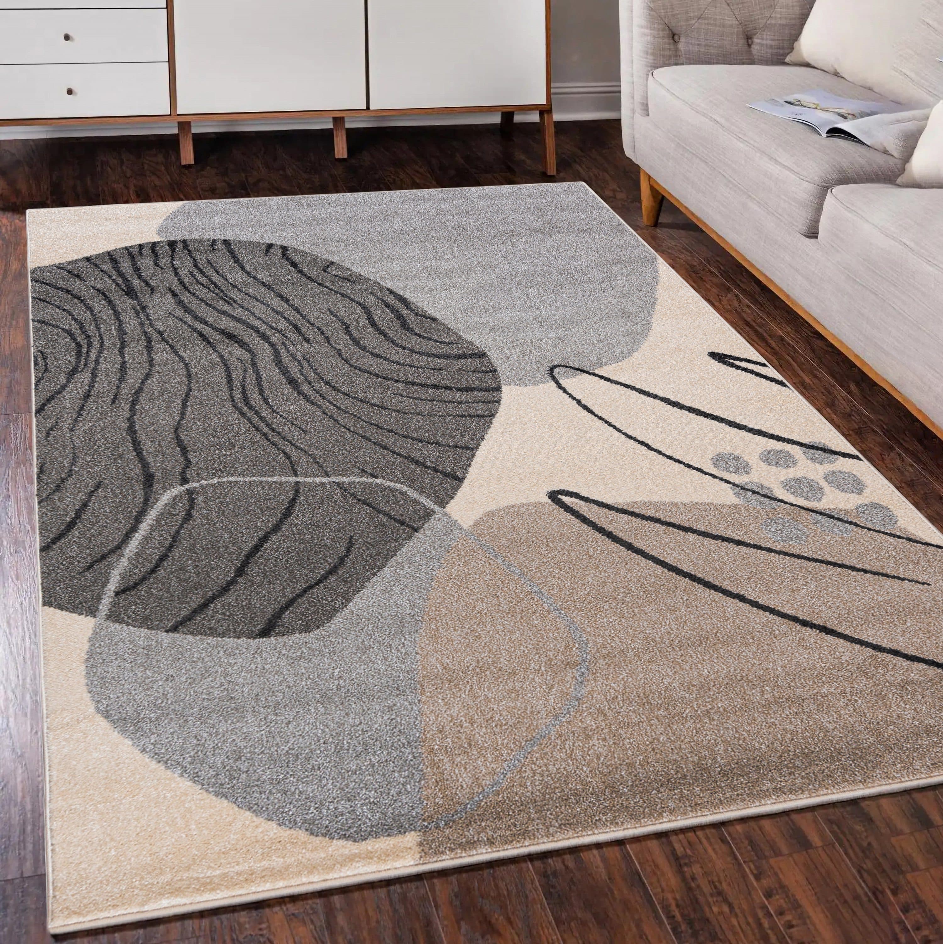 Mazovia Designteppich Modern Kurzflor Beige Grau Japandi - Bild 2