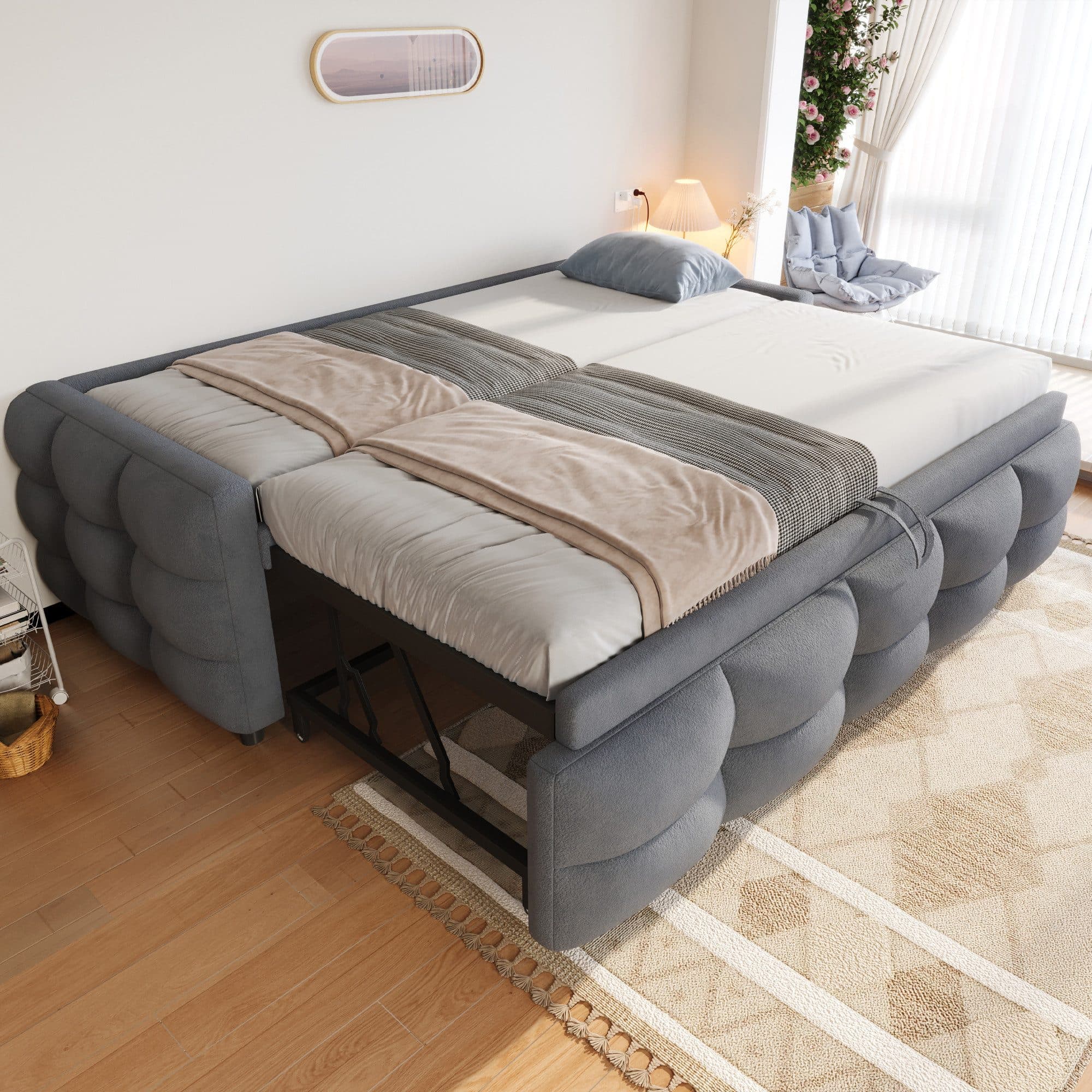 Flieks Daybett Schlafsofa mit Ausziehbett Teddy-Samt grau - Bild 2