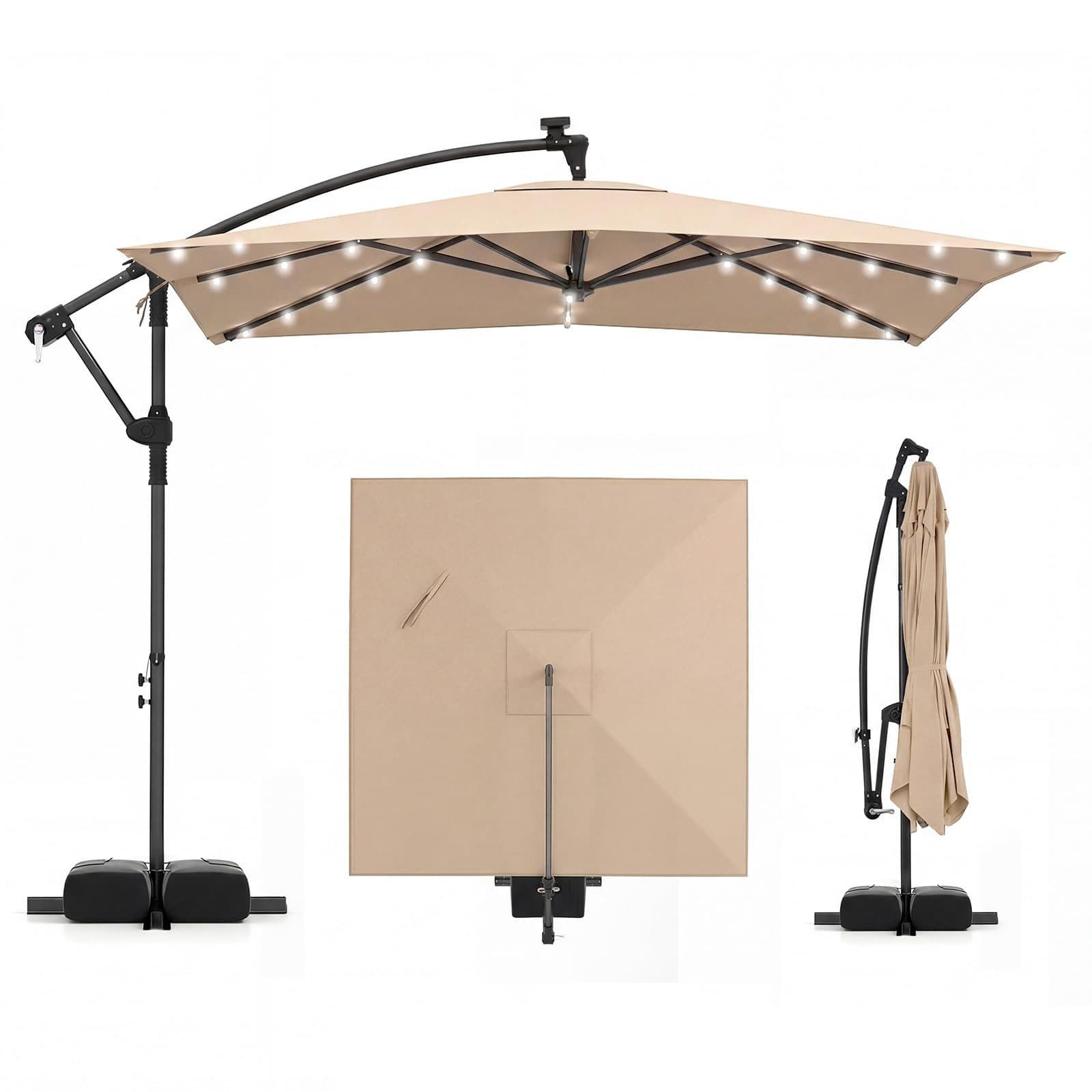 COSTWAY Sonnenschirm 300 cm Ampelschirm mit LED & Kurbel Braun - Bild 2