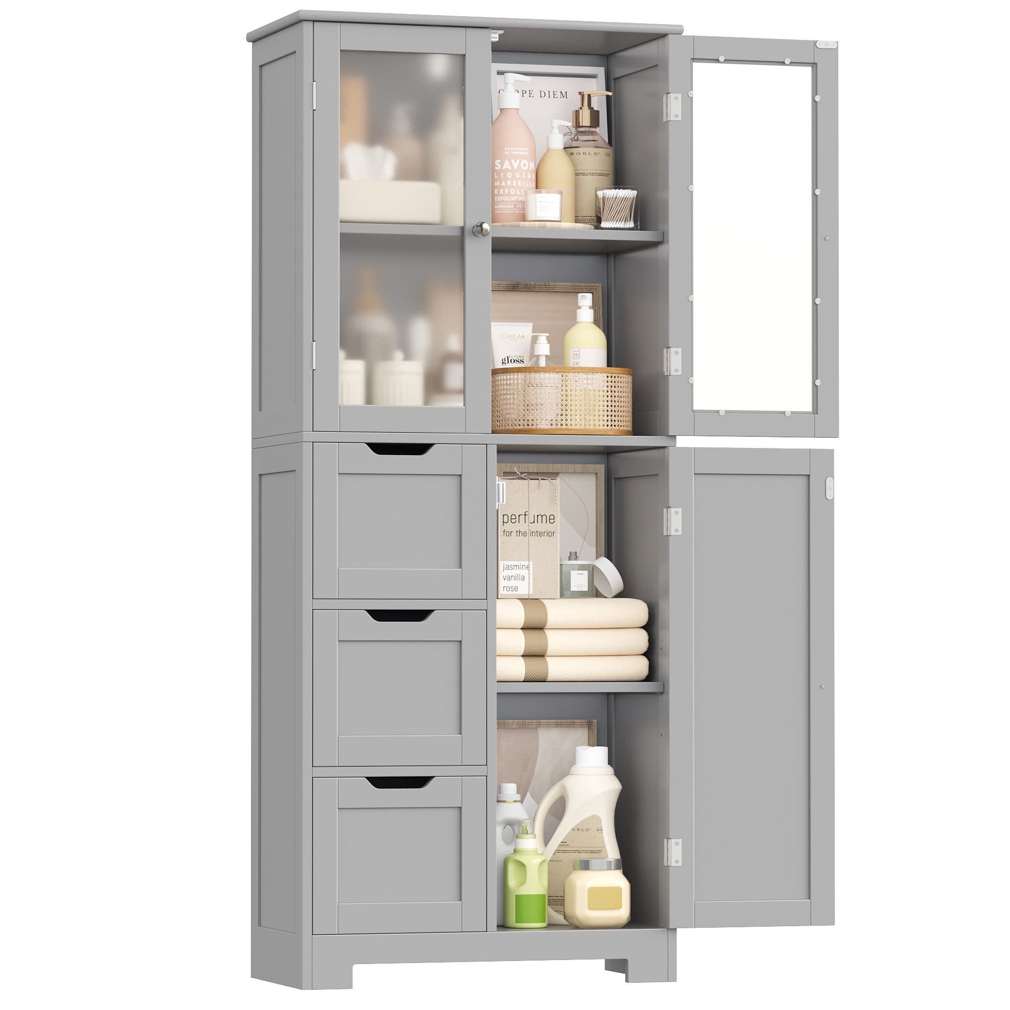 HOMECHO Hochschrank Bad mit 3 Türen und 3 Schubladen Weiß - Bild 2