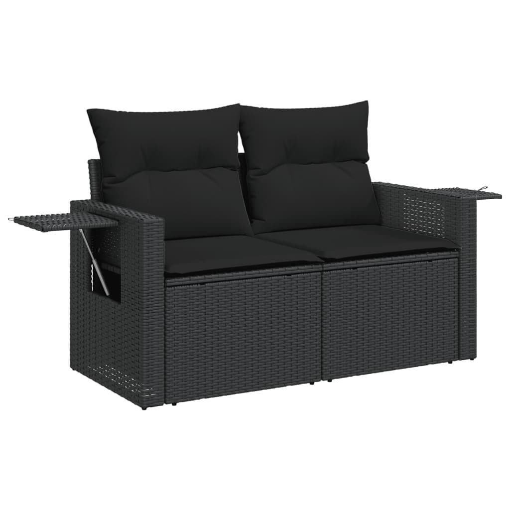 vidaXL Gartensofa 2-Sitzer Schwarz Poly Rattan mit Kissen - Bild 2