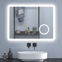 Aica Sanitär Badspiegel mit LED, Dimmbar, Antibeschlag, Uhr & 3x Lupe Bild 2
