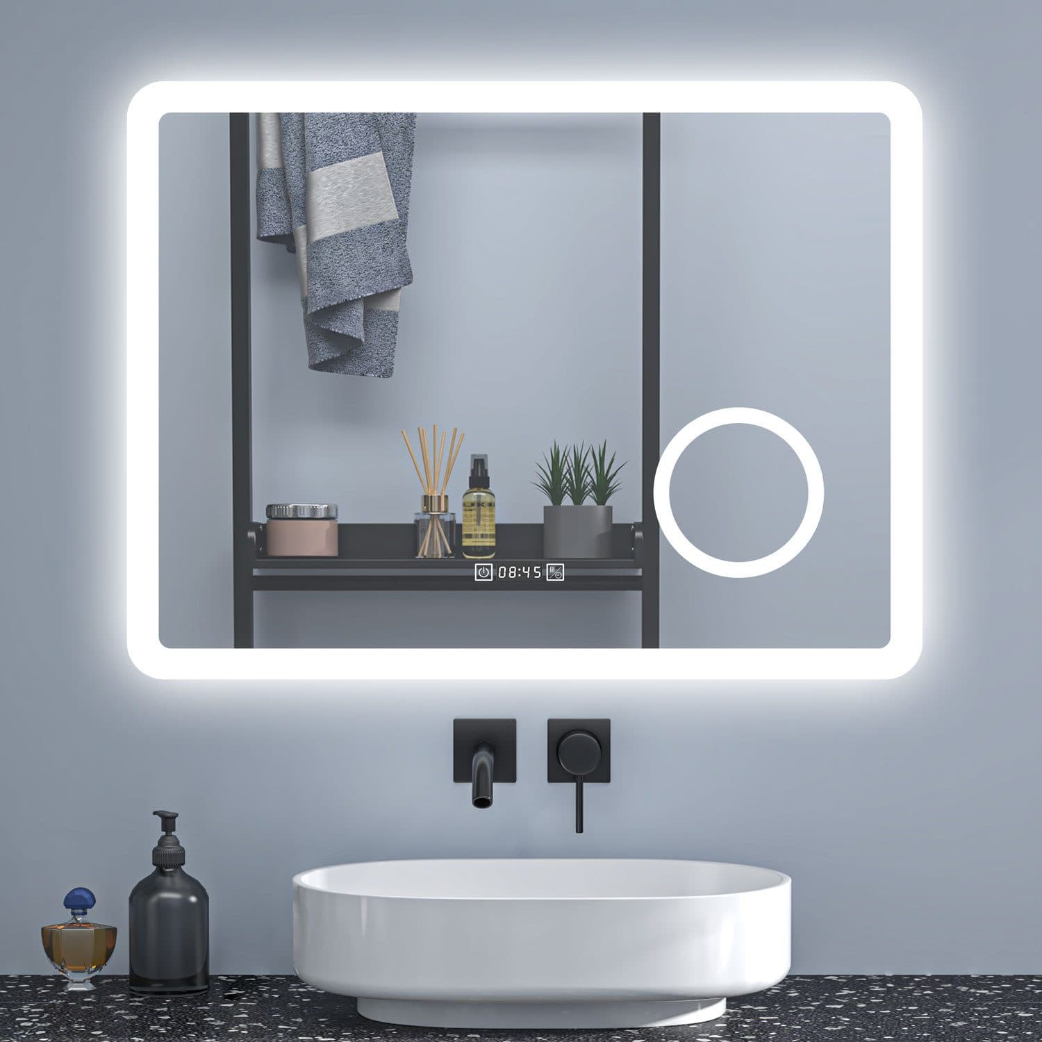 Aica Sanitär Badspiegel mit LED, Dimmbar, Antibeschlag, Uhr & 3x Lupe - Bild 2