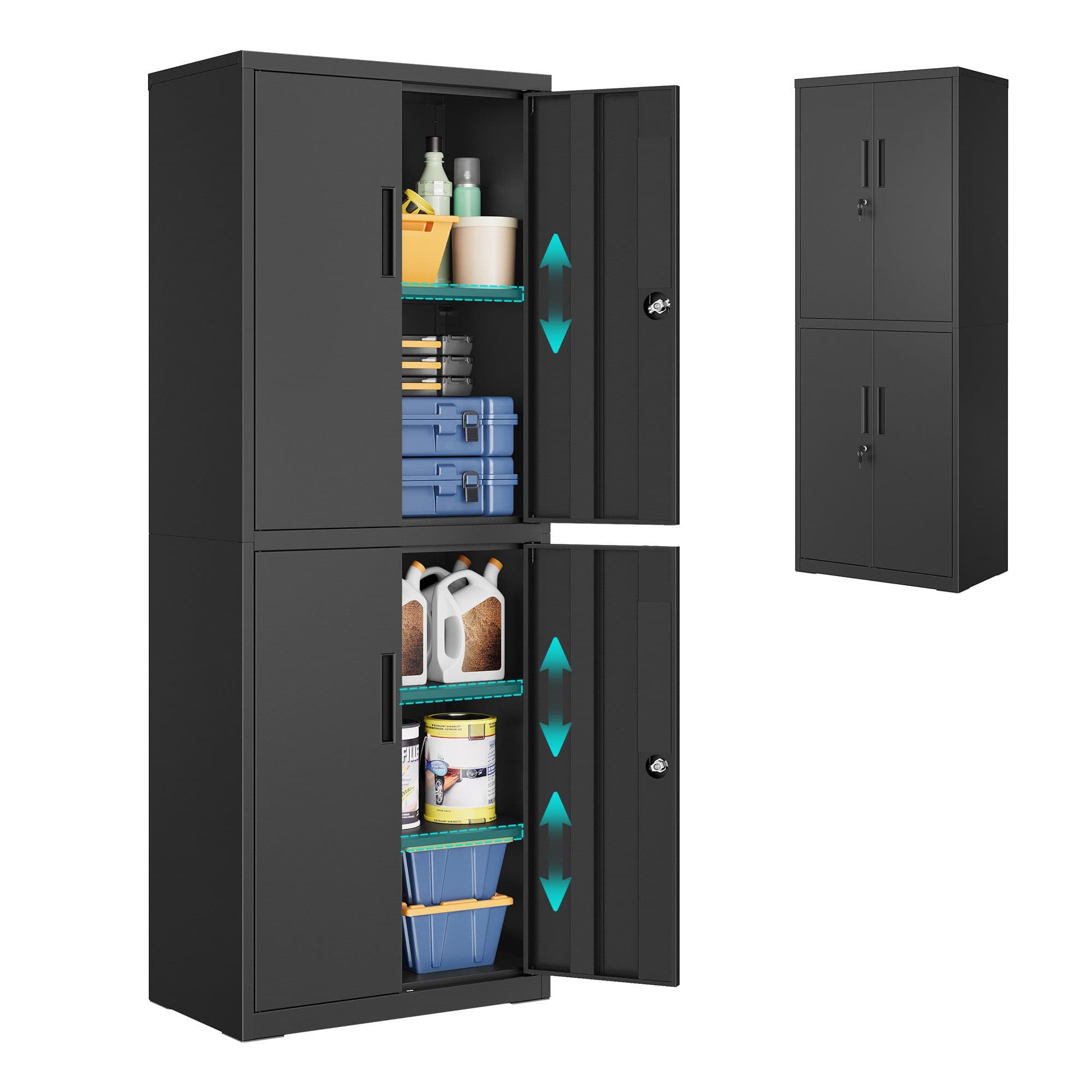 SONGMICS Aktenschrank Mehrzweckschrank Stahl-Aufbewahrungsschrank 5 Ebenen 4 Türen 40 x 60/80 x 180 cm 2 Schlösser verstellbare Ablagen - Bild 2