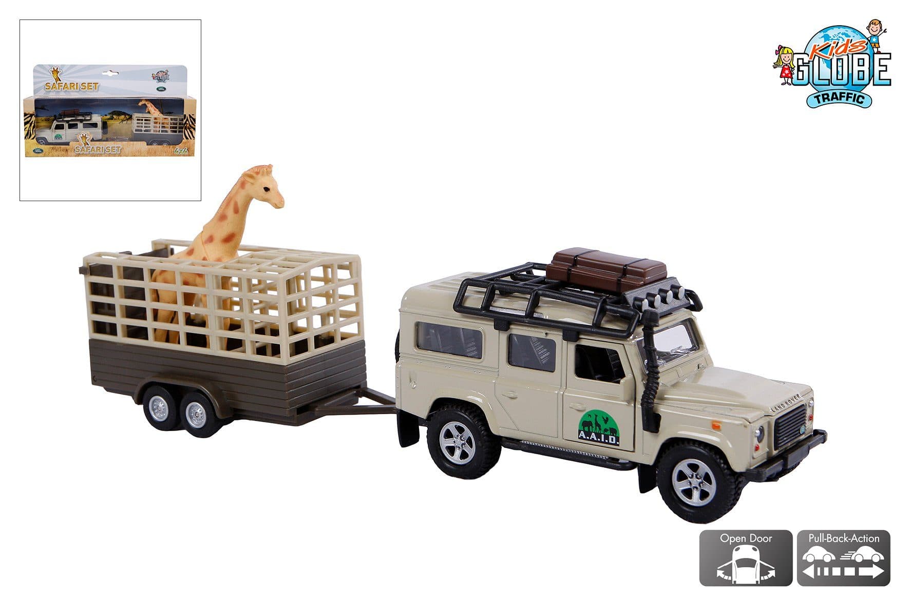 Toys Amsterdam Safari Land Rover Defender Modellauto mit Giraffenanhänger