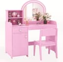 COSTWAY Schminktisch Kidner mit LED-Spiegel & Schublade, Rosa Bild 2