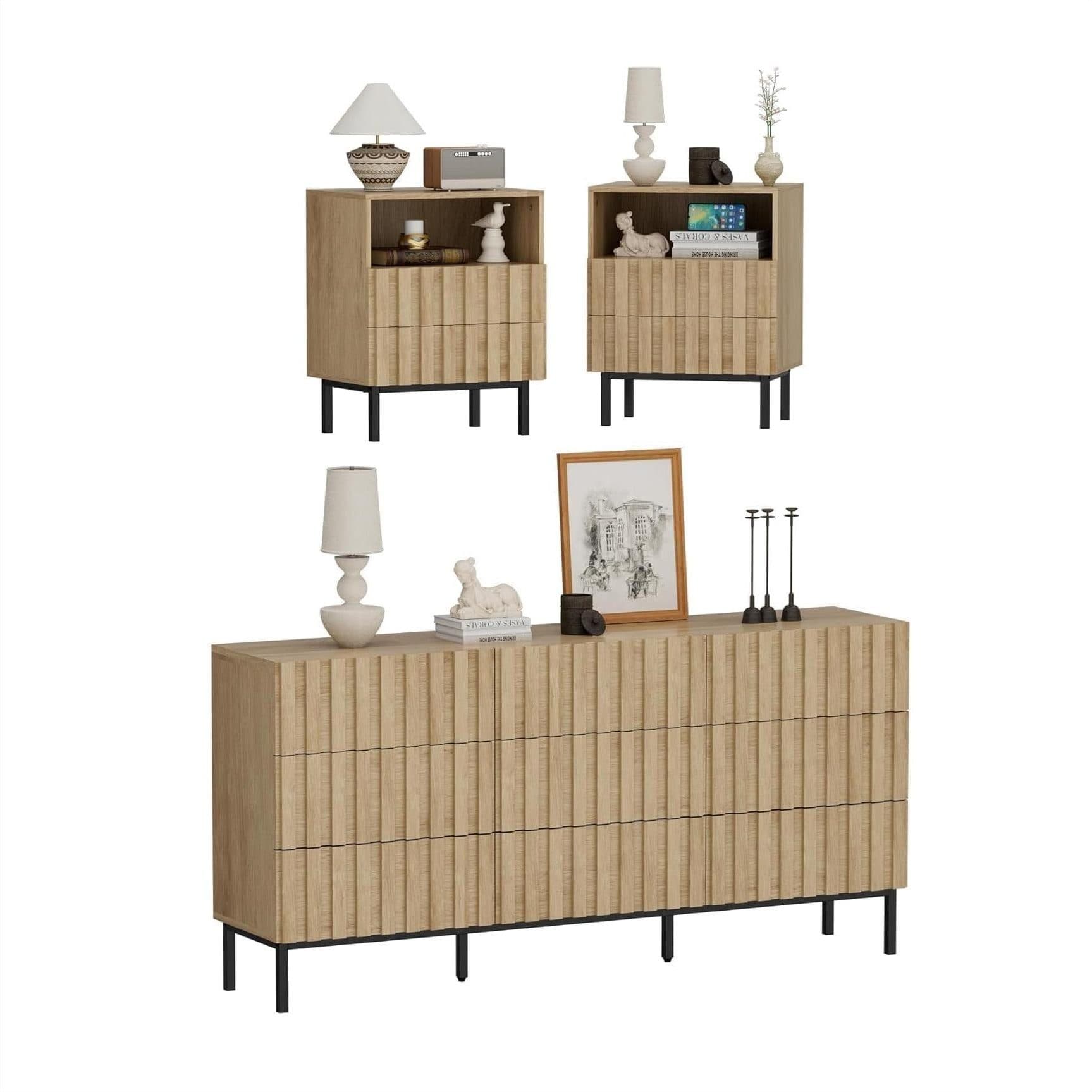 UEV Schlafzimmer-Set 3er-Set Industrial Stil Kommode 9 Schubladen 2 Nachttische - Bild 2