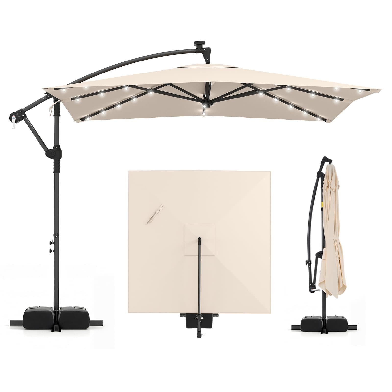 COSTWAY Sonnenschirm 300 cm Ampelschirm Beige mit LED & Kurbel - Bild 2