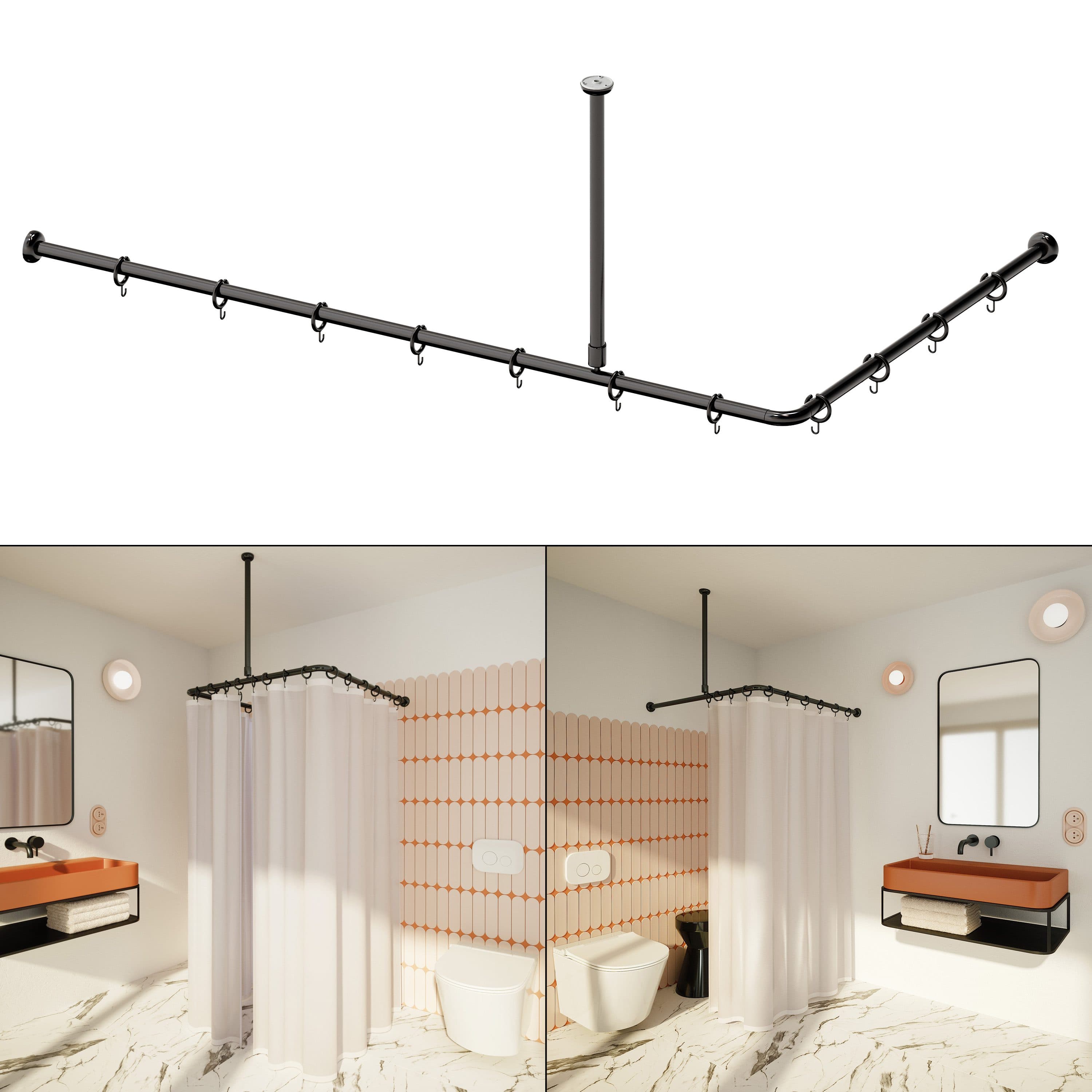 Aquabad® Duschvorhangstange Hastaflex Vario Schwarz Aluminium - Bild 2
