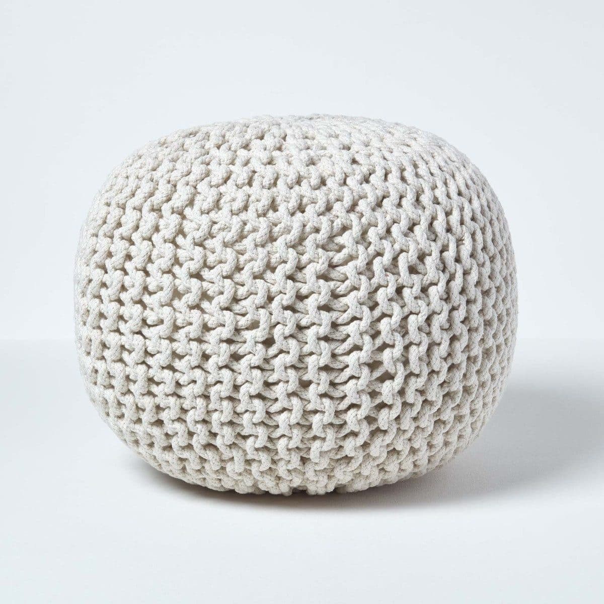 Homescapes Runder Strickpouf 100% Baumwolle Natur - Bild 2