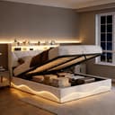 PXloue Polsterbett LED Doppelbett mit Bettkasten Samt Weiß Bild 2